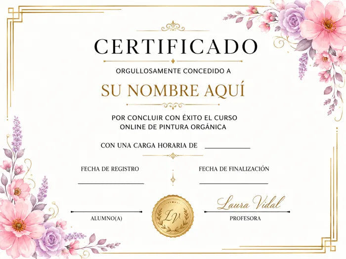 Certificado de finalización del curso de Pintura Orgánica